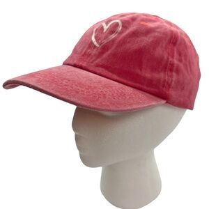 Washout Red Cotton Womens Graphic Heart Cloth Back w/Buckle Baseball Cap